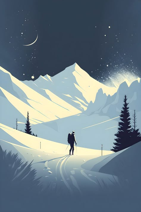 Snow Mountains Illustration, Winter Mountains Illustration, Snowy Mountains Illustration, Winter Vector Illustration, Snowy Mountain Illustration, Snow Landscape Illustration, Winter Night Illustration, Snowy Illustration, Snow Mountain Illustration