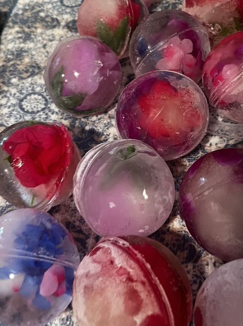 Floral Ice Cubes, Flower Ice Cubes, Round Ice Cubes, Floral Ice, Flower Ice, Round Ice, The Language Of Flowers, Champagne Bucket, Round Flower