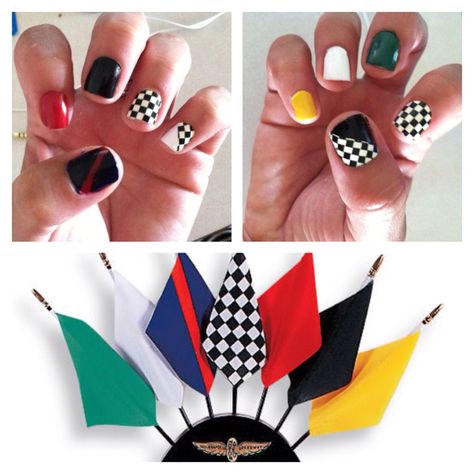 Jazz up your race day fashion routine with this nail polish idea! Indy 500 Nails, Nascar Nails, Racing Nails, Flag Nails, Extension Designs, Seasonal Nails, Indy 500, Hot Nails, Color Street Nails