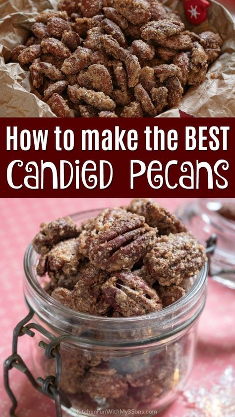 Best Candied Pecans, Candied Pecans Easy, Mini Antipasti, Candied Nuts Recipe, Pecan Recipes Easy, Candied Pecans Recipe, Resep Brownies, Roasted Pecans, Candy Recipes Homemade