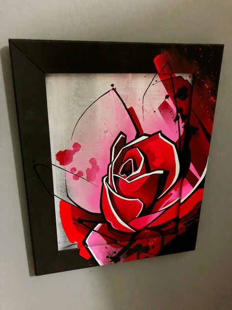 Exhibition Painting Ideas, Pop Art Painting Ideas Simple, Rose Graffiti, Music Exhibition, Graffiti Rose, Rose Artwork, Room Decor Canvas, Graffiti Flowers, Fall Canvas Painting