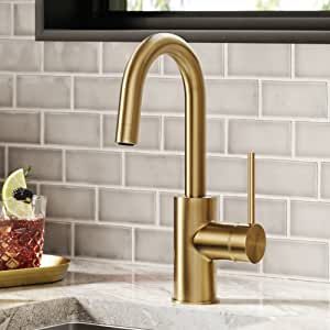 KRAUS Oletto Single Handle Kitchen Bar Faucet with QuickDock Top Mount Installation Assembly in Spot Free Antique Champagne Bronze, KPF-2600SFACB,12 1/2 Inch Large Kitchens, Easy Diy Home Improvement, Bar Sink Faucet, Bar Prep, Cleaning Faucets, Bar Faucet, Diy Kitchen Renovation, Faucet Design, Bar Faucets