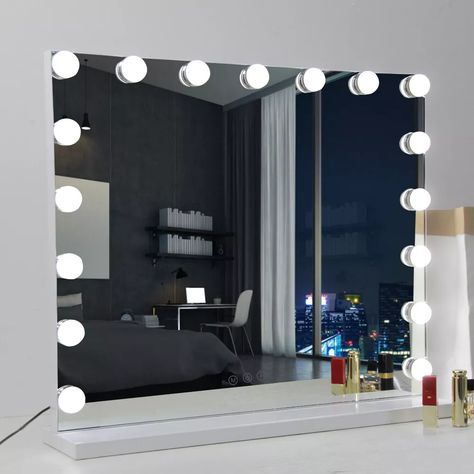 Extra Large 80cm Hollywood Light Up Mirror Vanity Make Up Mirror + 17 LED Bulbs | eBay Led Mirror Bedroom, Light Up Mirror Vanity, Mirror With Light Bulbs, Light Up Mirror, Hollywood Makeup Mirror, Hollywood Vanity Mirror, Lighted Makeup Mirror, Hollywood Vanity, Mirror Bedroom