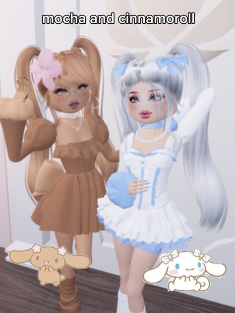 Dress to impress sanrio fits duo Lolíta Dress To Impress Duo, Dti Duo Idea, Dress To Impress Duos Theme, Sanrio Dress To Impress, Duos Dress To Impress, Dress To Impress Duo Outfits, Anime Dress To Impress, Sanrio Fits, Duo Outfits