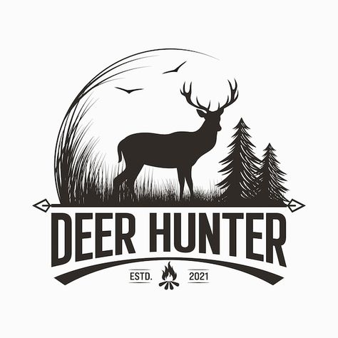 Deer hunting logo | Premium Vector #Freepik #vector #deer-logo #stag #deer-head #deer-silhouette Deer Hunting Logo, Hunting Logo, Deer Logo, Hunter Logo, Stag Deer, Deer Silhouette, Deer Hunters, Deer Head, Beauty Logo