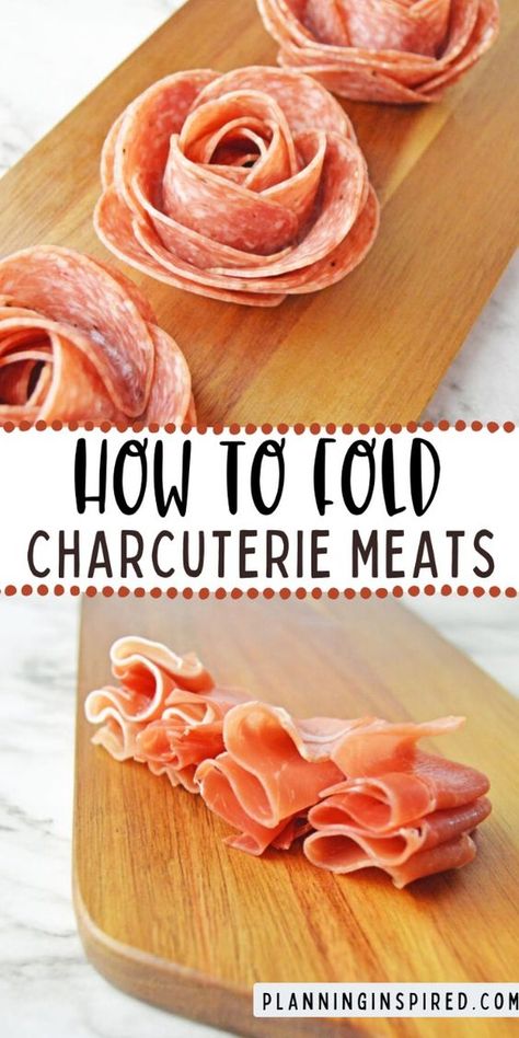 Elevate your charcuterie presentation with these simple tips on how to fold and arrange meats beautifully! Whether you're using prosciutto, salami, or ham, these easy folding techniques will create an eye-catching, professional-looking spread that will impress your guests. Perfect for any party or special occasion! Meats On A Charcuterie Board, Cheese Board Set Up, Pb&j Charcuterie Board, Images Of Charcuterie Boards, How To Make Charcuterie Boards, Also Charcuterie Board, Best Meat For Charcuterie Board, Artisan Cheese Board, Meat Design Charcuterie