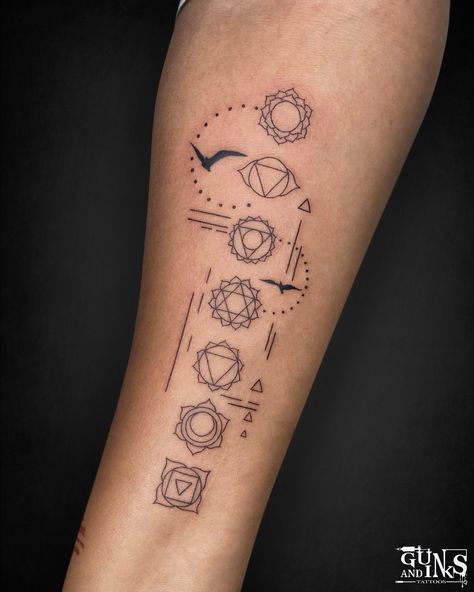 7 Chakras tattoo at @gunsandinkstattoos . . . . . #7chakras #7chakrastattoo #gunsandinkstattoos #besttattoostudioinhyderabad #tattoostudioingachibowli #hyderabad #gachibowli #femaletattooartist #tattootraining #tattootrainingcourse #tattootraininginstitute #smalltattoo #minimaltattoo #minitattoo #tattoostudioingachibowli #artist #artistsoninstagram #artoftheday #artstudio #hyderbadtattoostudio #hyderabadtattooartist #hyderabadtattoos #hyderabadtattooschool #indiatattoos #artistsoninstagram #... Chakra Forearm Tattoo, Simple Chakra Tattoo, Sanskrit Tattoo Men With Meaning, Hakhamaneshian Tattoo, Seven Chakra Tattoo, Crown Chakra Tattoo, Sacral Chakra Tattoo, 7 Chakras Tattoo, Chakras Tattoo