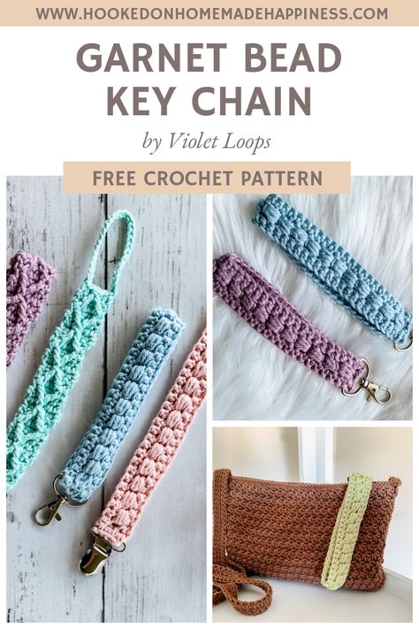 Garnet Bead Keychain Crochet Pattern by Violet Loops (Guest Designer) | Hooked on Homemade Happiness Wristlet Crochet Pattern, Wristlet Keychain Crochet Pattern, Crochet Lanyard Keychain, Crocheted Keychain Patterns Free, Crochet Key Lanyard Pattern Free, Crochet Keychain Wristlet Pattern Free Easy, Crochet Cord Keychain, Crocheted Lanyards Patterns, Free Crochet Wristlet Pattern