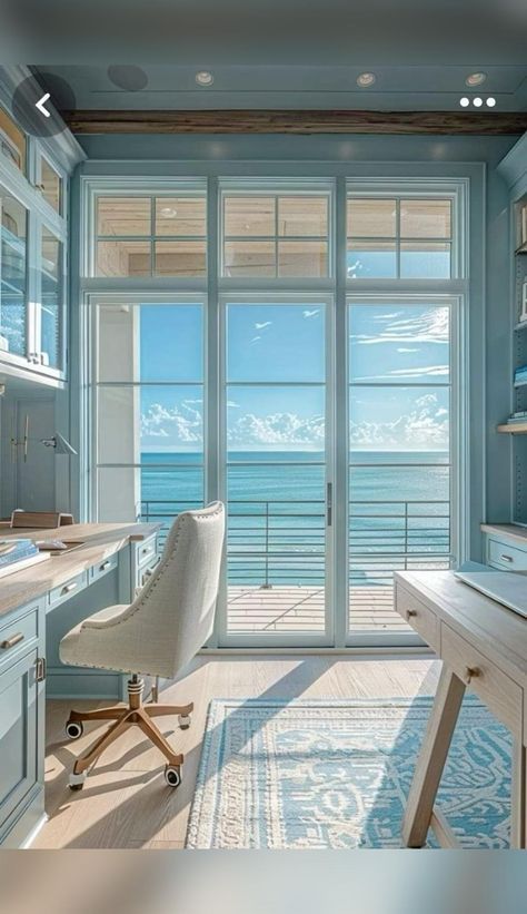 Coastal Library, Beach House Office, Beach House Modern, Beachy House, Beach House Room, Beach House Aesthetic, Modern Coastal Decor, Coastal Bedroom Decorating, Coastal House