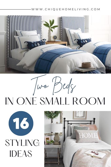 Double Bed And Single Bed In One Room, Small Room With 2 Twin Beds Ideas, 2 Twin Beds In Small Room Decor, Tiny Room Two Twin Beds, Coastal Guest Bedroom Twin Beds, Side By Side Twin Bed Ideas, Twin Bed Styling Guest Bedrooms, 2 Twin Bed Rooms Ideas, Twin Beds In Front Of Windows Ideas