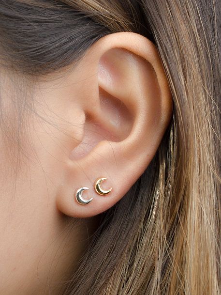 Second Hole Earrings, Moon Stud Earrings, Ruby Earrings Studs, Multiple Earrings, Mini Earrings, Moon Studs, Tiny Star, Tiny Earrings, Celestial Jewelry