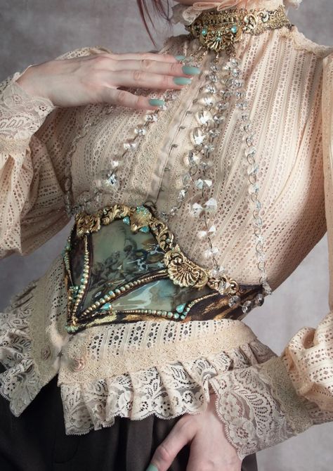 Feminine Prince Outfit, Crystal Inspired Fashion, Jewelry Reference Drawing, Fancy Corset Outfit, Steampunk Aesthetic Clothes, Crystals Aesthetic Outfit, Fantasy Outfits Aesthetic, Crystal Outfit Aesthetic, Godlike Outfits