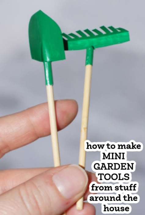 How to Make Miniature Garden Tools | Fairy Garden DIY - AWESOME fairy garden decor you can make CHEAP at home with your kids! Not made of paper, so you can use them outdoors. This site is full of awesome fairy garden ideas! Make A Fairy Garden, Fairy House Ideas, Terrarium Fairy Garden, Garden Tools Diy, Fairy Garden Animals, Mini Tools, Fairy Garden Terrarium, Make A Fairy, Faerie Garden