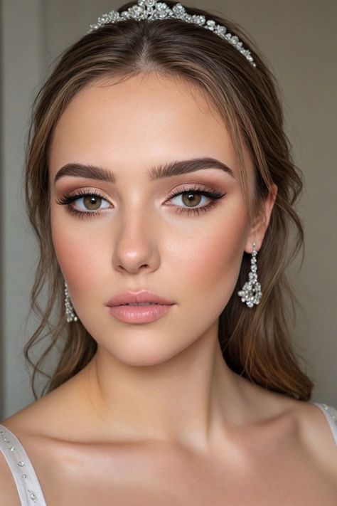 Old Hollywood Glam Eye Makeup, Formal Make Up Look, Prom Hair And Makeup Ideas Natural Looks, Full Face Makeup For Prom, Subtle Quince Makeup, Neutral Formal Makeup, Black Tie Gala Makeup, Soft Wedding Makeup Brown Eyes, Clean Glam Makeup Look