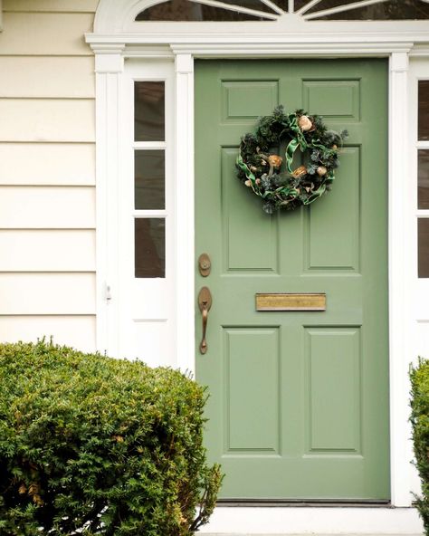 Door Paint Color Ideas, Valspar Green, Green Front Door, Green Trellis, Front Door Paint, White Front Door, Green Shutters, Green Front Doors, Black Paint Color