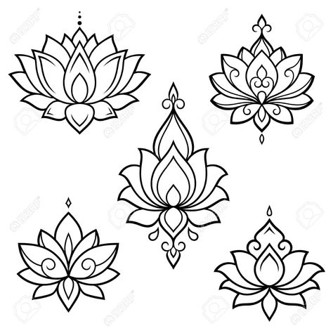 Simple Lilly Tattoo Design, Lotus Flower Henna, Lotus Flower Outline, Henna Doodle, Fleurs Art Nouveau, Mehndi Flower, Lotus Flower Tattoo Design, Small Henna, Henna Drawings