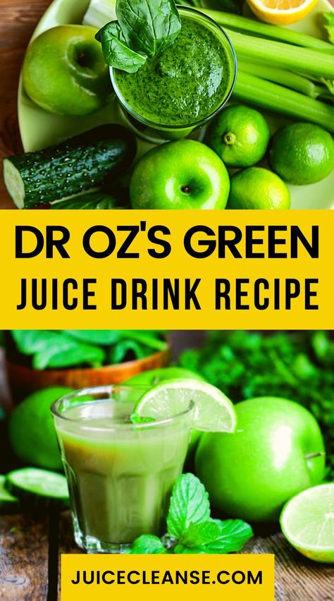 Dr Oz's Green Juice Drink Recipe - Tastylicious | Recipe | Green juice recipes, Juice smoothies recipes, Green smoothie cleanse Best Green Juice Recipe, Best Juicing Recipes, Vegetable Juice Recipes, Fresh Juice Recipes, Green Drink Recipes, Healthy Juicer Recipes, Juice Smoothies Recipes, Green Juice Recipes, Smoothie Drink Recipes