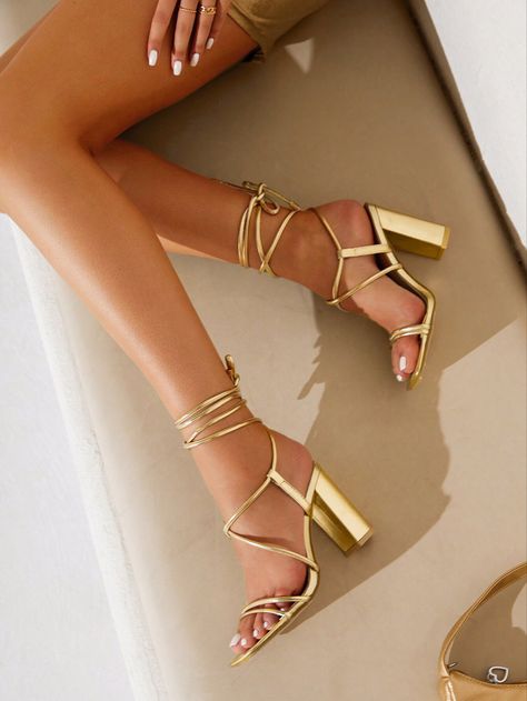 Gold Prom Shoes, Hoco Heels, Gold Heels Prom, Gold Chunky Heels, Graduation Heels, Prom Gold, Gold Strappy Sandals, Heels Prom, Vacation Shoes