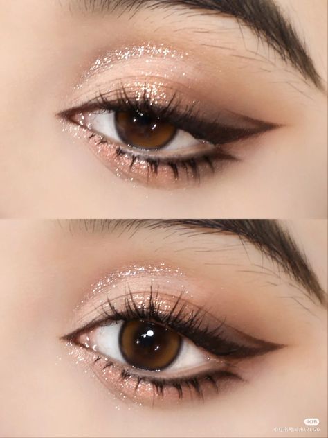 Eye Makeup Ideas For Prom, Inner Double Eyelid Makeup, Korean Style Eye Makeup, Prom Makeup For Asian Eyes, Neutral Douyin Makeup, Douyin Prom Makeup, Prom Make Up For Brown Eyes, Asian Prom Makeup, Kpop Makeup Female