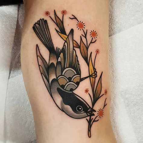 Bird on branch 🐦 Bird On A Branch Tattoos For Women, Sparrow Tattoo Traditional, Branch Tattoos For Women, Bird On Branch Tattoo, American Tradition Tattoo, Tradition Tattoo, Sparrow Drawing, Berry Branch, Sparrow Tattoo