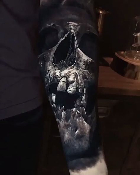 Realism Skull Tattoo, Realistic Skull Tattoo, Realism Skull, Eliot Kohek, Black And Grey Realism, Black And Grey Sleeve, Realistic Skull, Thigh Tattoo Designs, Skull Sleeve Tattoos