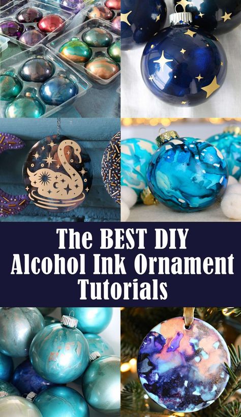 The BEST DIY Alcohol Ink Ornament Tutorials Pour Paint Ornaments Diy, Alcohol Ink Christmas Balls, Diy Alcohol Ink Ornaments, Alcohol Ink Ornaments Glass Ball, Alcohol Ornaments, Alcohol Ink Christmas Ornaments, Alcohol Ink Ideas Tutorials, Alcohol Ink Ornaments, Alcohol Ink On Ceramic