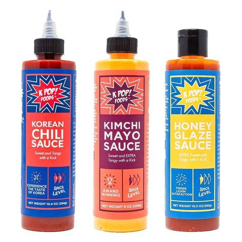 Inspired by Korean food and created by award-winning chef, Chris Oh, set contains our best-selling Gochujang Sauce, Kimchi Mayo Sauce, and Honey Glaze Sauce. KPOP Foods Korean Chili Sauce uses 100% real gochujang korean chili paste, resulting in a slightly sweet, rich, tangy flavor that finishes with a spicy kick. Medium heat. Global Everything Sauce - KPOP Foods Kimchi Mayo Sauce combines Korean chili peppers, garlic, lemon, and vinegar to create a bold and zesty twist to mayo. Low heat. Traditional Korean Food, Korean Chili, Sushi Sauce, Korean Chili Paste, Korean Bbq Sauce, Mayo Sauce, Gochujang Sauce, Asian Sauce, Spicy Mayo