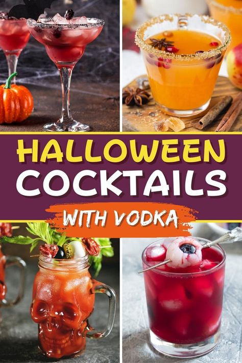 Halloween Alcoholic Drink Recipes, Halloween Drinks Alcoholic, Halloween Punch With Vodka, Fireball Halloween Drinks, Spooky Vodka Drinks, Titos Vodka Halloween Drinks, Witches Brew Cocktail Vodka, Halloween Drinks With Titos, Cute Halloween Cocktails