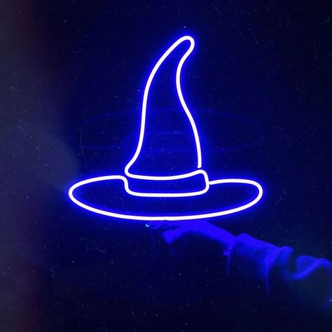 Witch Hat LED Neon Sign Peach Walls, Hat Wall, Creepy Decor, Neon Lamp, Primary Colours, Neon Decor, Blue Neon, Halloween Lights, Halloween Signs