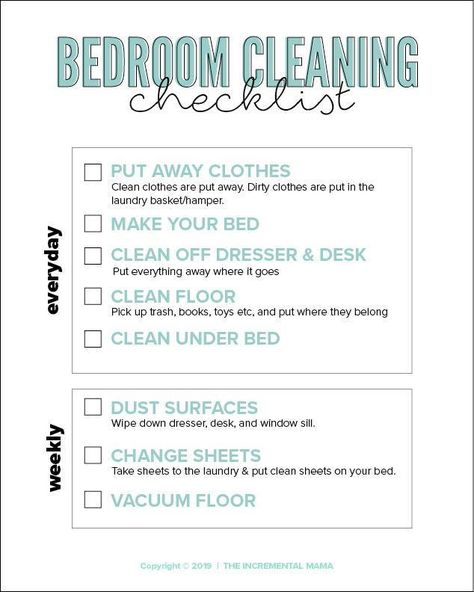 Download the free printable bedroom cleaning checklist for kids. This daily checklist lays out expectations and will help to get your kids to clean their rooms. Two styles to choose from! #bedroomcleaningchecklistforkids #freeprintablecleaningchecklist #dailycleaningchecklist Room Organization Checklist, Tidy Up Bedroom, How To Keep A Clean Bedroom, How To Clean A Room Checklist, Daily Room Cleaning Schedule, List For Cleaning Bedroom, Bedroom Tidying Checklist, Help Cleaning Room, Cleaning Your Bedroom