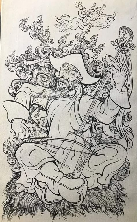 Mongolian Illustration, Mongolia Tattoo, Mongolian Tattoo, Mongolia Art, Mongolian Art, Hero Tattoo, Tibet Art, Buddhist Art Drawing, Mughal Art Paintings