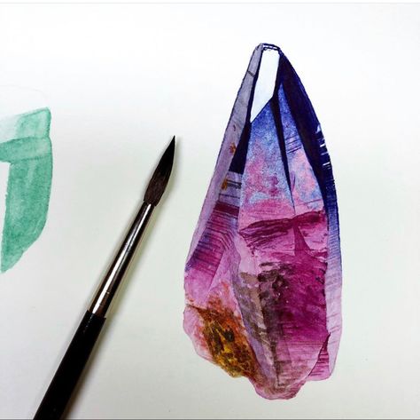 Coloring Crystals, Gem Artwork, Realistic Gemstone Drawing, Geode Watercolor Paintings, Watercolor Crystal Tutorial, Watercolour Gemstones, Watercolor Gemstones, Watercolour Crystals, Watercolor Gem