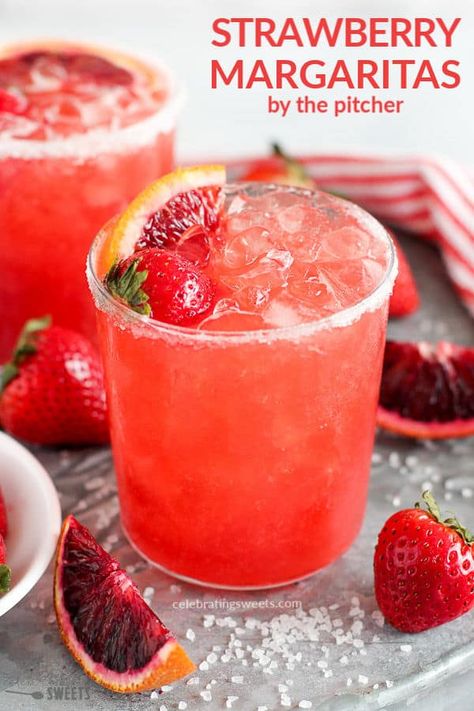 Pitcher Margarita Recipe, Homemade Strawberry Syrup, Strawberry Margaritas, Pitcher Of Margaritas, Strawberry Margarita Recipe, Margarita Tequila, Strawberry Sangria, Easy Margarita Recipe, Homemade Margaritas