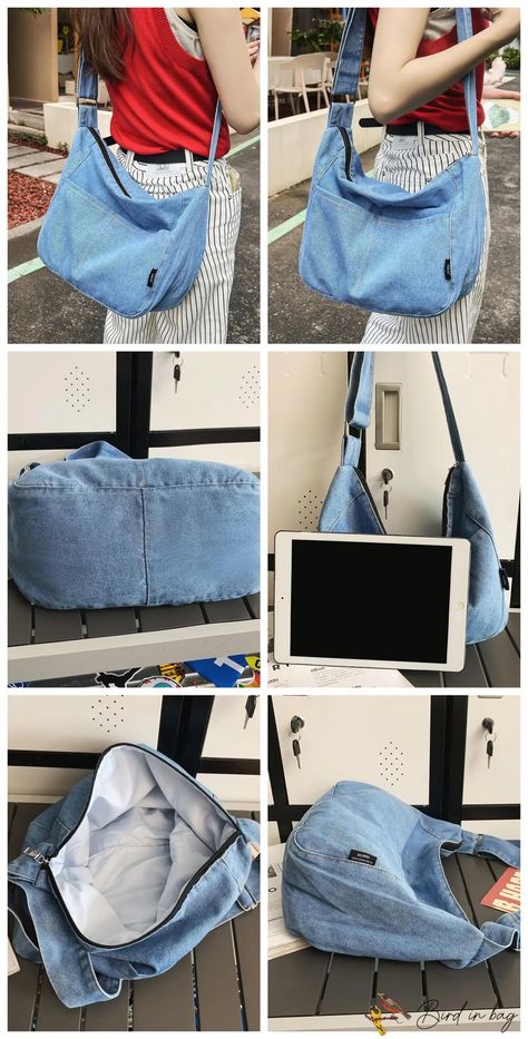 Bird in Bag – Fashionable Blue Solid Color Casual Handbag Bag for Women, Simple Tote Body Bag Shoulder Bag for School, Large Capacity Travel Sat – Bird in Bag Sewing Shoulder Bag, Fabric Bags Pattern Free, Bag Sewing Ideas, Making Tote Bags, Diy Bag Sewing, Bags Sewing Pattern, Toto Bag, Bag Design Ideas, Tote Bag Ideas