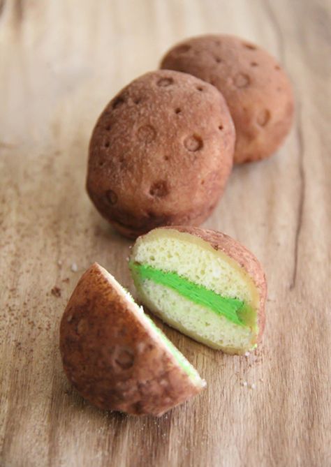 Sprinkle Bakes: Potato Petit Fours for St. Patrick's Day Petit Four Icing, Potato Cupcakes, March Ideas, Sponge Cake Filling, Sponge Cakes, Shaped Cake, Potato Cakes, A Potato, Marzipan