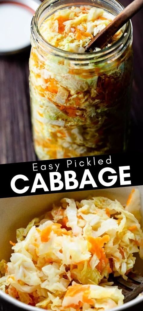 Learn how to make quick and easy pickled cabbage recipe in this informative post! Pickled cabbage can add a dash of crunch and tang to a variety of dishes, making it a wonderful condiment to have on hand in the refrigerator. How To Make Pickled Cabbage, German Pickled Cabbage, Easy Pickled Cabbage Recipe, Picked Cabbage Recipes, Easy Pickled Cabbage, Pickled Cabbage And Onions, Pickle Cabbage Recipe, Pickled Cabbage And Carrots, Canning Pickled Cabbage Recipe