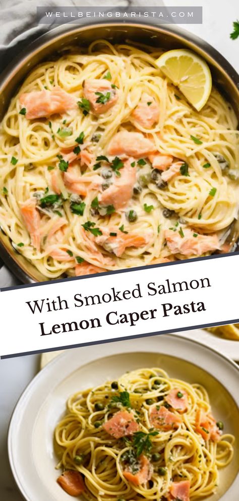 Smoked Salmon Linguine, Smoked Salmon Pasta Creamy, Smoked Salmon And Pasta Recipes, Pasta Smoked Salmon, Pasta With Fish Recipes, Lemon Salmon Pasta, Lemon Caper Pasta, Pasta With Smoked Salmon, Smoked Salmon Pasta Recipes