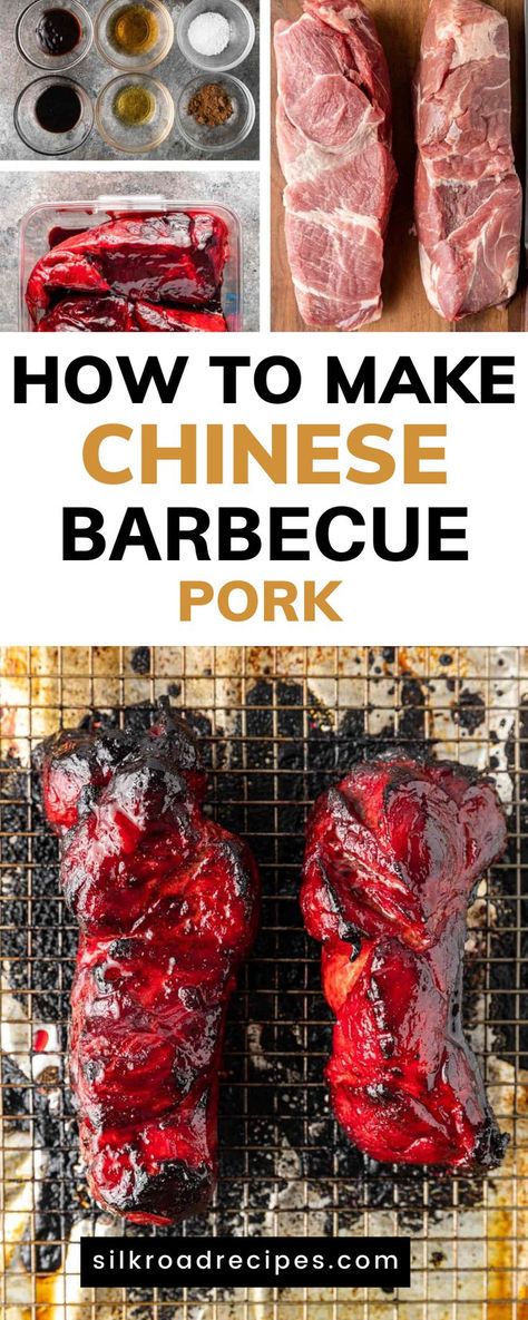 How To Make Chinese Barbecue Pork. This Chinese BBQ pork recipe creates a melt-in-your-mouth food experience! Also known as char siu pork, this tender meat dish is a tasty combination of spicy and sweet flavors. Chinese barbecue pork seems to be everywhere lately – and for good reason! Asian Roast Pork Recipes, Baked Char Siu Pork, Chinese Roasted Pork, Chinese Pork Skewers, Chinese Bbq Sauce Recipe, Asian Bbq Pork Tenderloin, Chinese Red Sauce For Bbq Pork, How To Make Chinese Bbq Pork, Smoked Chinese Bbq Pork