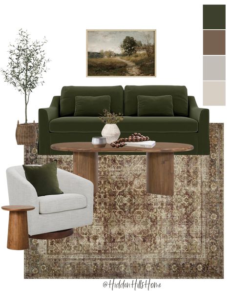 Shah Alam, Brown And Green Living Room, Green Couches, Green Couch Living Room, Green Sofa Living Room, Earthy Living Room, Green Sofa, Neutral Living Room, Up House