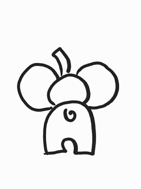 Elephant Easy Painting, Easy Continuous Line Drawing, Animal Butts Art, Cute Elephant Doodle, Elephant Doodle Simple, Easy Animal Drawings Simple, Zoo Doodles, Simple Elephant Drawing, Cute Elephant Drawings