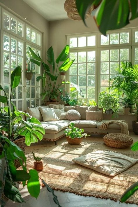 Room Ideas Greenery, Airy Apartment Decor, Big Plants Indoor Living Rooms, Jungle Furniture, Jungle Living Room, Style Room Ideas, Sunroom Library, Loft Living Space, Street Style Room