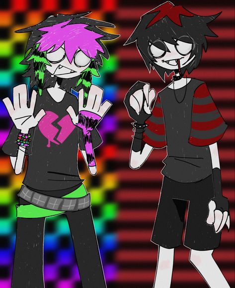 Goth And Scene Duo, Scene Couple Art, Discord Username Ideas Emo, Scene Body Base, How To Draw Scene Art Style, Scene Drawings 2000s, Emo X Scene, Scene Boy Drawing, Emo Love Aesthetic