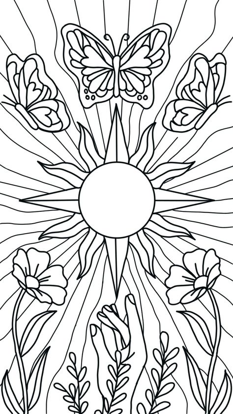 Whimsigoth Coloring Page, Best Friend Coloring Pages For Adults, Peaceful Coloring Pages, Pictures To Color In, Hippy Coloring Pages, Coloring Book Pages Easy, Fun Coloring Pages For Adults, Bold And Simple Coloring Pages, Coloring Book Art Ideas