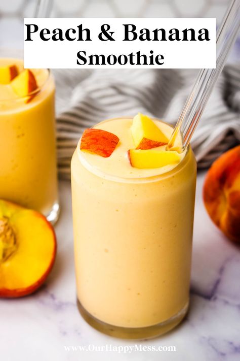 Peach Breakfast Smoothie Healthy, Smoothie Recipes That Taste Good, Peaches Smoothie Recipes, Smoothie Recipes With Peaches, Smoothies With Peaches, Banana Smoothie Ideas, Peach Smoothie Recipes No Yogurt, Banana And Peach Smoothie, Frozen Peach Smoothie Recipes