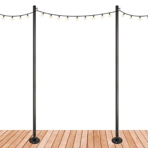 PRICES MAY VARY. PREMIUM DECK MOUNT - The perfect solution for an effortless and long lasting installation in hard surfaces such as concrete, wood and decking. The set includes a sturdy laser-welded flush base with 2 steel wall/deck brackets per pole to keep your poles secure for no sway HEAVY DUTY - These Premium String Light Poles are made from steel with a durable black powder-coat finish that adds a professional and elegant look to your outdoor space PERFECT FOR ANY BACKYARD, GARDEN, LAWN, P String Light Poles, Deck Fence, Dream Patio, Bulb String Lights, Light Pole, Outdoor Diy Projects, Concrete Wood, Backyard Makeover, Patio Lighting