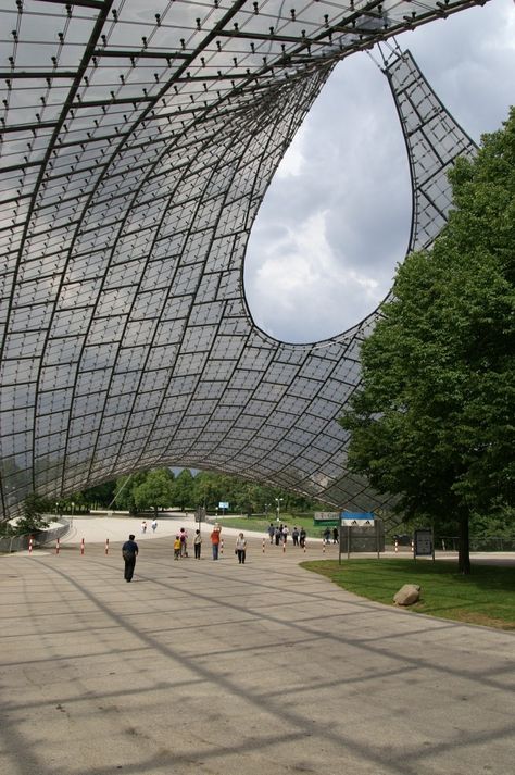 AD Classics: Munich Olympic Stadium / Frei Otto & Gunther Behnisch Stadium Architecture Design, Tensile Architecture, Munich Olympic Park, Corporate Architecture, Stadium Facade Design, Munich Olympic Stadium, Sports Architecture, Stadium Structure Detail, Richard Rogers