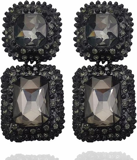 High Quality Material❤:The black fashion rhinestone statement earrings made of sparkly crystal,black plated,they are little bit heavy,nickle free,lead free and hypoallergenic. ❤Large Black Crystal Statement Dangle Earrings Size❤:2 inch(5.5cm) X 1 inch(2.5cm) X 1.27 oz(35g). Pageant Earrings, Crystal Statement Earrings, Vintage Rhinestone Earrings, Earrings Dangle Simple, Dangler Earrings, Statement Drop Earrings, Vintage Gothic, Party Earrings, Geometric Jewelry