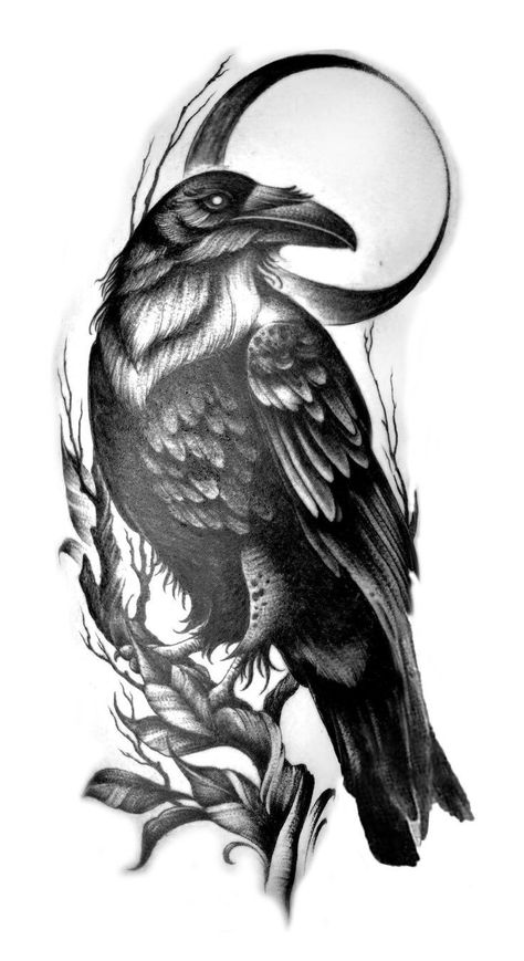 Crow Tattoo For Men, Black Crow Tattoos, Tattoo Crane, Rabe Tattoo, Crow Tattoo Design, Crow Tattoo, Warrior Tattoos, Norse Tattoo, Nordic Tattoo