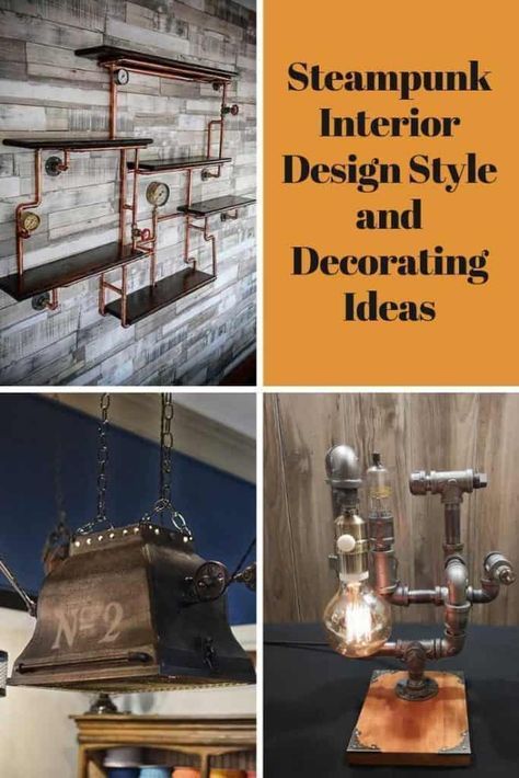 Steampunk Interior Design Style and Decorating Ideas Steampunk Aesthetic Room, Steampunk Design Interior, Steampunk Kitchen Ideas, Steampunk Basement, Bar Wall Decor Ideas, Steampunk Living Room Ideas, Steampunk Room Ideas, Steampunk Office Decor, Steampunk House Interiors