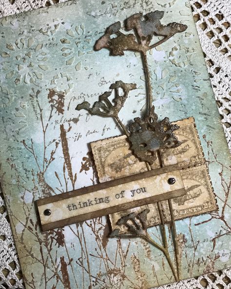 Tim Holtz Mixed Media, Mixed Media Art Techniques, Tim Holtz Dies, Tim Holtz Stamps, Tim Holtz Cards, Mixed Media Cards, Shabby Chic Cards, Distress Oxide Ink, Distress Oxides